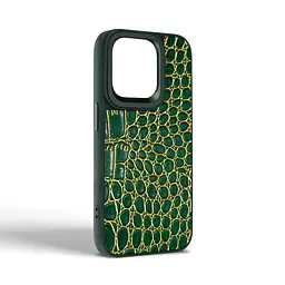 Кожаный чехол для Apple iPhone 14 Pro, Harder Crocosaur, зеленый, термополиуретан ТПУ + экокожа с текстурой крокодила, панель, защита корпуса, противоударный, микрофибра, рамка вокруг камеры, защита всего корпуса, (ARM76720) - мініатюра 2