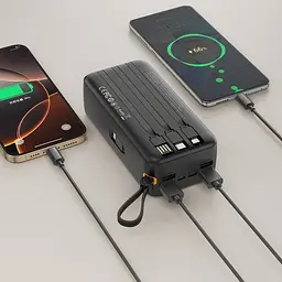 Зовнішній акумулятор XO PR280 з вбудованим кабелем 4-в-1 USB-C + iP 30000 mAh чорний - мініатюра 6