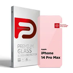 Захисне скло для Apple iPhone 14 Pro Max, Pro Eye Care, прозоре, загартоване 2.5D скло без рамки, глянцеве, повне проклеювання, захист зору від шкідливого випромінювання, ArmorStandart (ARM77673)