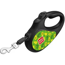 Повідець-рулетка для собак Waudog R-leash, малюнок "Авокадо", M, до 25 кг, 5 м, світловідбиваюча стрічка чорний - мініатюра 3