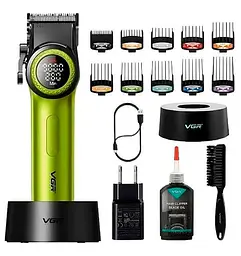 Машинка для стрижки VGR V-001 GGB 10 насадок 4600 mAh LED Салатовий (2747642957)