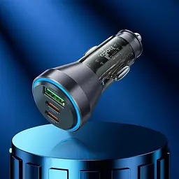 Зарядний пристрій авто Hoco NZ12D Lucky car charger 3 порти 2*Type-C + 1*USB 60 W чорно прозорий - мініатюра 2