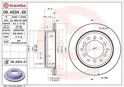 Диск гальмівний задній вентильований Toyota Land Cruiser Prado 05-25р Brembo (09.A334.21)