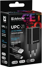 Зарядний пристрій 2xUSB 12W 2.1A UPC-21 +кабель microUSB, чорний Defender - мініатюра 7