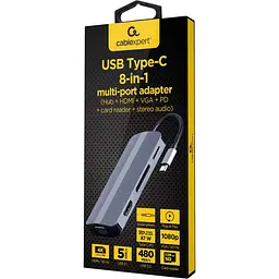 USB-Хаб Cablexpert A-CM-COMBO8-02, USB Type-C 8-в-1 (A-CM-COMBO8-02) - мініатюра 2