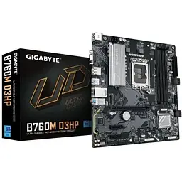 Материнська плата LGA1700, Gigabyte B760M D3HP, B760, 4xDDR5, Int.Video(CPU), 4xSATA3, 2xM.2, 1xPCI-E 4.0 x16, 2xPCI-E 3.0 x1, Realtek 7.1, Realtek GbE, 6xUSB3.2/6xUSB2.0, VGA/HDMI/DP, MicroATX