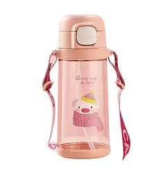 Пляшка для води Casno 690 мл KXN-1219 Рожева (Свинка) з соломинкою (KXN-1219_Pink) - мініатюра 1