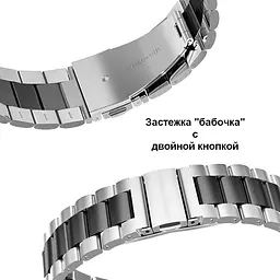 Ремінець BeWatch для Mobvoi TicWatch Pro 3/Huawei Watch GT 2 46мм/GT 2 Pro Браслет сталевий 22мм Duo Сріблясто Чорний (1025411) - мініатюра 3
