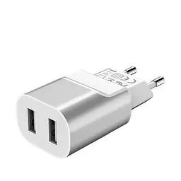 Мережевий зарядний пристрій Hoco 2USB C47A 2.4A Silver - мініатюра 2
