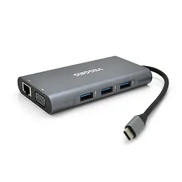 Хаб-конвертор Veggieg TC10-U Type-C (тато) на Type-C (мама) + USB3.0 * 3 (мама) + HDMI (мама) + VGA (мама) + SD / TF + RJ45, 10 см, Silver, Box - мініатюра 2