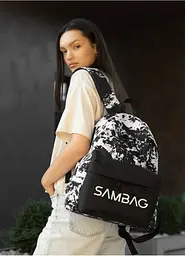 Жіночий рюкзак Sambag Active чорний тканевий з принтом "split" 40 х 33 х 14 см (11811145)