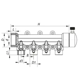 Колектор Koer 4-way з кульовими кранами (40x20) PPR K0171.Pro KP0221 - мініатюра 2