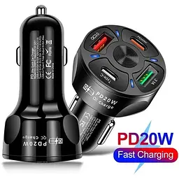 Автомобільний зарядний пристрій No Brand CWa 2USB 2Type-C PD20W QC 3.0 Black (70250551) - мініатюра 2