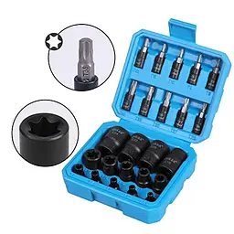 Набір торцевих головок Torx Female E-Torx, 24 шт. | 10 шт. торцевих головок Star (T8-T40) і 14 шт. торцевих головок E-Torx Female - мініатюра 3
