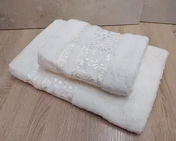 Набір турецьких бамбукових махрових рушників Cestepe 50х90+70х140 Bamboo Damaks Krem - мініатюра 4