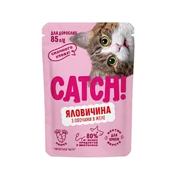 Вологий корм для кішок Catch! з яловичиною та овочами в желе 85 г (4820261921960)