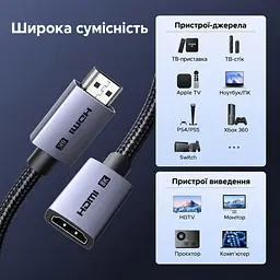 Кабель-подовжувач HDMI UGREEN HD165 2.1 8K 60 Гц 1 м чорний (95890) - мініатюра 2