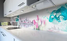 Кухонний фартух Замок біля річки вінілова наклейка для кухні ПВХ квіти Архітектура Сірий Happy Pocket Z181398 - мініатюра 6