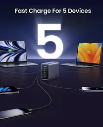 Зарядний пристрій Ugreen CD333 Nex 1U + 4C 300 W GaN адаптер живлення сірий - мініатюра 3