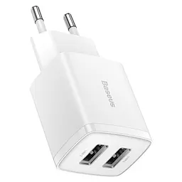 Зарядний пристрій Baseus Compact 2xUSB 10.5W 2.1A White (CCXJ010202)