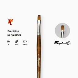 Пензель синтетика плоска Raphael Precision, №6, для акрилу та олії, довга ручка - мініатюра 2