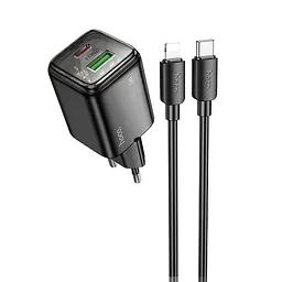 МЗП N53 Monsoon PD30W+QC3.0 (1USB-A/1C) + кабель Type-C to Lightning Black Hoco teh0029643 - мініатюра 1