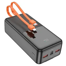 Акумулятор зовнішній Hoco J119B Sharp з 2 кабелями Type-C і Lightning (30000mAh) чорний