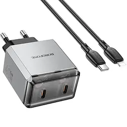 МЗП Borofone BN21 Lena PD40W+QC3.0 (2USB-C) + кабель Type-C to Lightning Metal gray - мініатюра 5