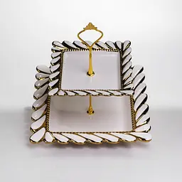 Фруктовниця квадратна Yiwu Tiffany 23х23х23 см двоярусна для сервірування фруктів і солодощів порцелянова стійка для закусок біла ML2086 - мініатюра 4
