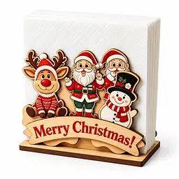 Тримач для серветок дерев'яний новорічний Санта-Клаус Сніговик Олень Merry Christmas
