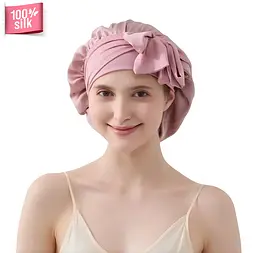 Шовкова жіноча шапка для сну великого розміру MaryuPHair 100% шовк мульбері з регульованою гумкою та бантом (рожевий)