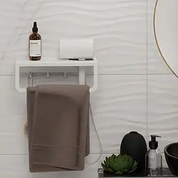 Полиця в ванну кімнату Nice & Cozy HairDry з отвором для рушників та фену біла - мініатюра 2
