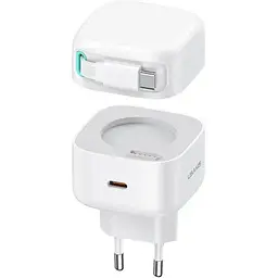 МЗП Usams US-CC202 GaN With Type-C Magnetic Retractable Cable Module XMF Ser. 35W (2USB-C) White