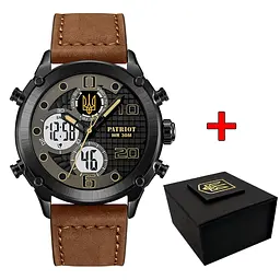 Наручний годинник чоловічий 017BKBR Тризуб золото Black-Brown Patriot acs0030989