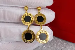 Сережки гвоздики Xuping Jewelry два кола з чорною серединкою 3.5 см лимонні - мініатюра 2