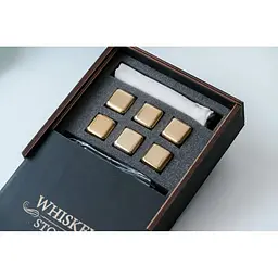 Золоті сталеві кубики для віскі Whiskey Stones у дерев'яній коробці - 6 кубиків для охолодження віскі - мініатюра 3