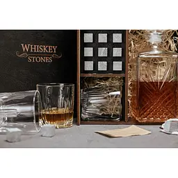 Подарунковий набір Whiskey Stones камені для віскі в дерев'яному пеналі №8 + декантер і 4 склянки Rocco Selecta + щипці + мішечок - мініатюра 5