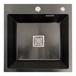 Кухонна мийка Platinum Handmade PVD HSBB 500x500x220 чорна (квадратний сифон,3.0/1.0), Чорний