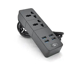 Сетевой фильтр ТВ-Т07, 2 розетки + 4 USB, 2 м, сечение 3х0,75мм, 2500W, Black