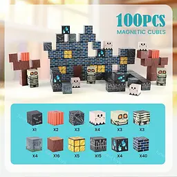 Магнітний конструктор Minecraft 100 шт по грі Майнкрафт Хелловін Mk001041 - мініатюра 2
