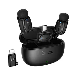 Бездротова мікрофонна система HOCO L19 Graceful wireless microphone(iP/Type-C) Black (6942007655477) - мініатюра 3