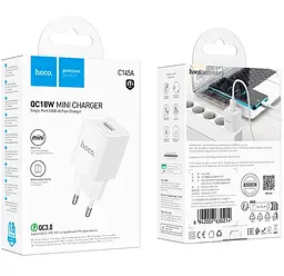 МЗП Hoco C145A Charm single port QC3.0 charger(EU) White
