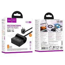 Зарядне - адаптер - подовжувач мережевий HOCO AC34 Win 2 position (PD70W 3C + 1A) desktop socket кабель 150 см чорний - мініатюра 2