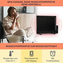 Масляний радіатор oneConcept Wallander 600W (10033099) Чорний - мініатюра 6