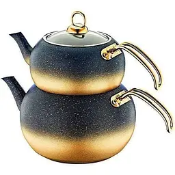 Чайник  для плити двоярусний O.M.S. Collection 8210-L 1.6 л та 3 л 4 предмети чорно-золотий