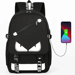 Міський рюкзак 46х30х14 см на 35 л з USB-портом / Рюкзак з USB, що світиться в темряві New Eyes