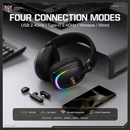 Навушники Onikuma ігрові блютуз GT-805 Max з мікрофоном RGB підсвітка Bluetooth 5.4 + 2.4GHz AUX до 60 годин роботи для ПК - мініатюра 3