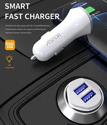 Автомобільний зарядний пристрій Aspor A903 (2USB/3.4A)- білий - мініатюра 3