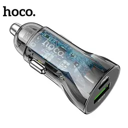 Автомобільний зарядний пристрій HOCO Z47A Transparent Discovery Edition 1PDout/1USB/QC/PD30W/3A чорний