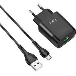 МЗП Hoco C72Q Glorious QC3.0 18W (1USB-A) + кабель USB to MicroUSB Чорний